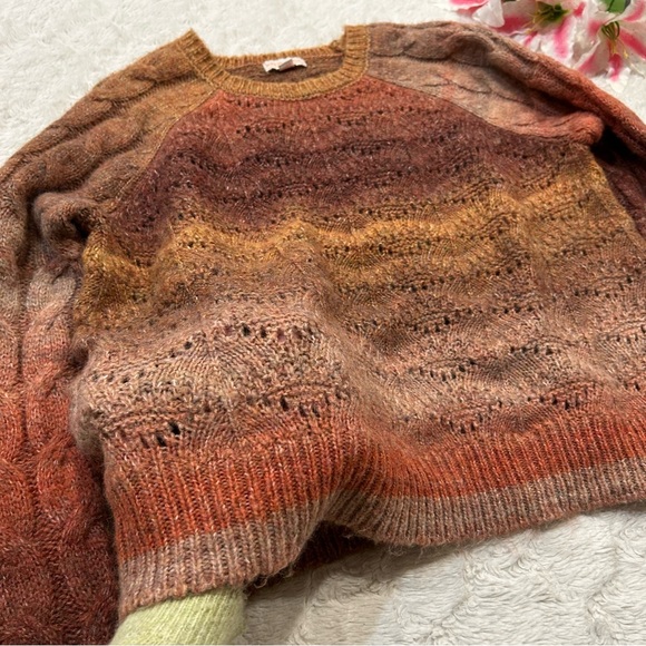 Knox Rose - Fall Colors Ombré Mixed Texture Cable Knit Open Weave Chunky Sweater - Picture 4 of 10